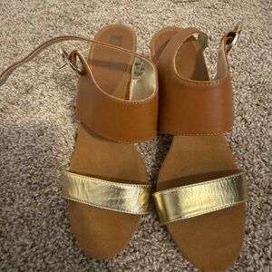 Anne Klein Brown and Gold Sandals with Ankle Strap